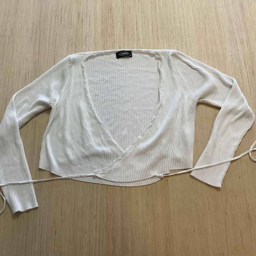 cider women's clothing 2XL V-NECK Wrap TIE TOP Plus Size Long Sleeve crop top